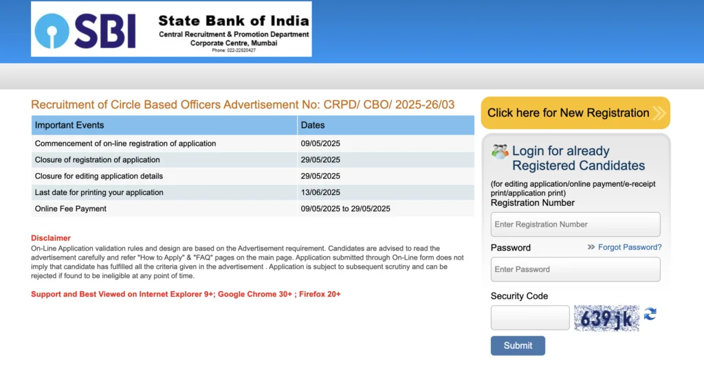 SBI CIRCLE BASED OFFICERS (CBO) 2025